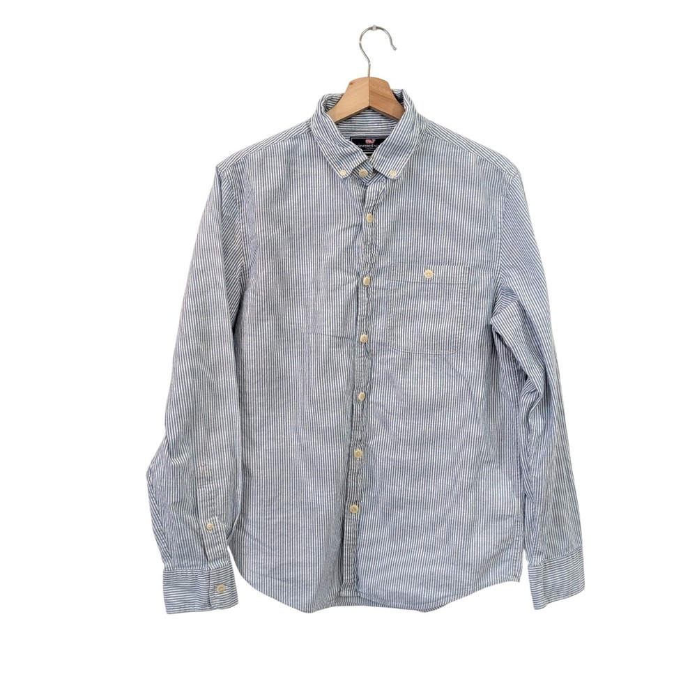 Vineyard Vines Mens M Slim Longshore Shirt Blue White Striped Button Down Cotton